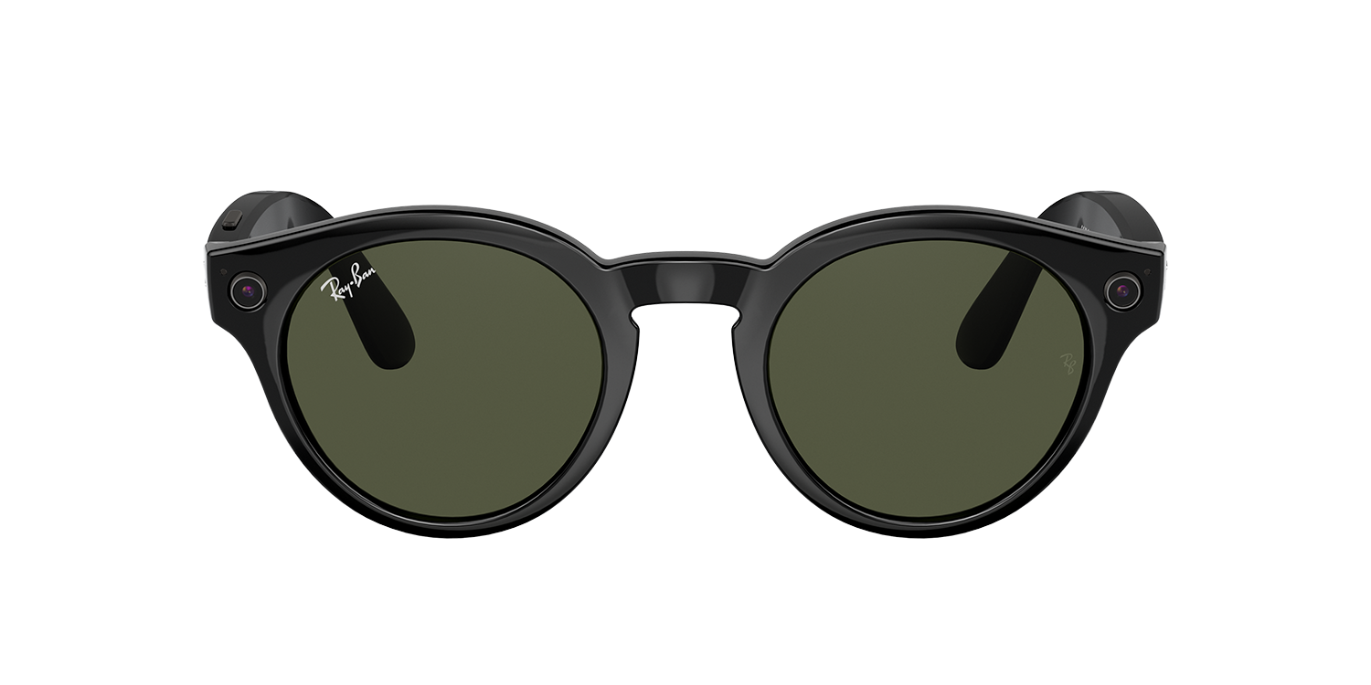 Front view of RayBan's Smart Glasses - Round Shiny Black