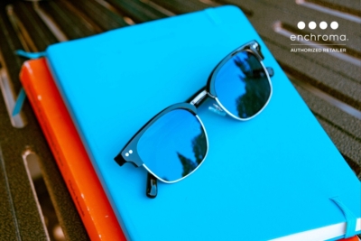 ECP Derby sunglasses resting blue notebook